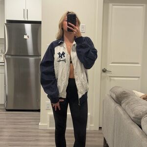 Navy & White Varsity Bomber Jacket with Team Emblem